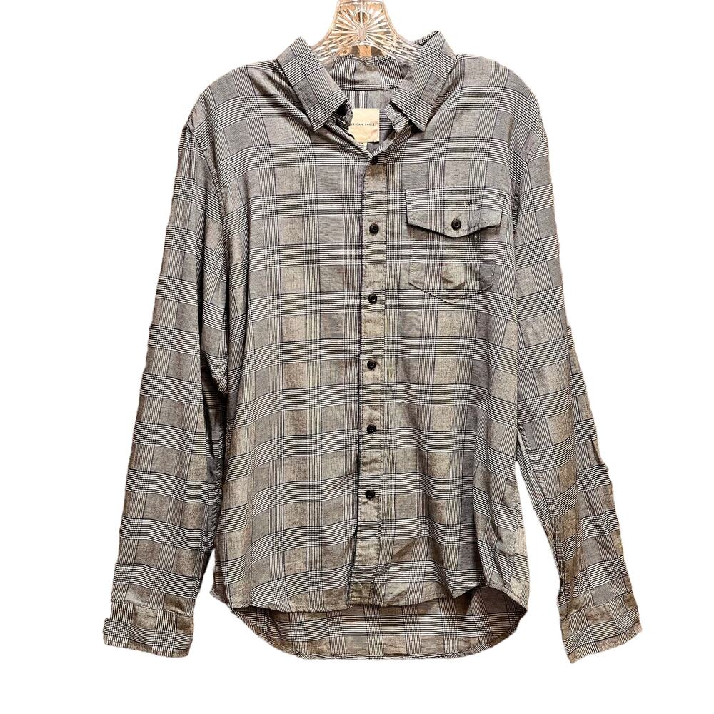 American Eagle Button Shirt Black Gray